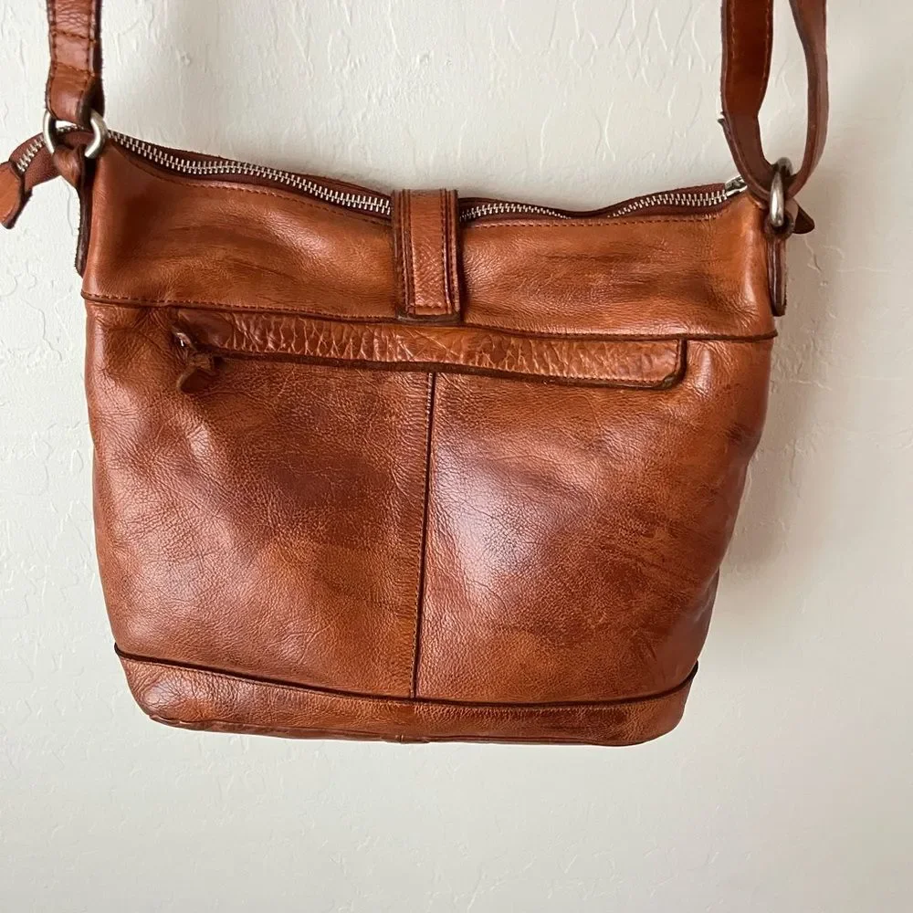 Vilenca Holland Perforated Leather Pattern Crossbody Tote Bag Tan